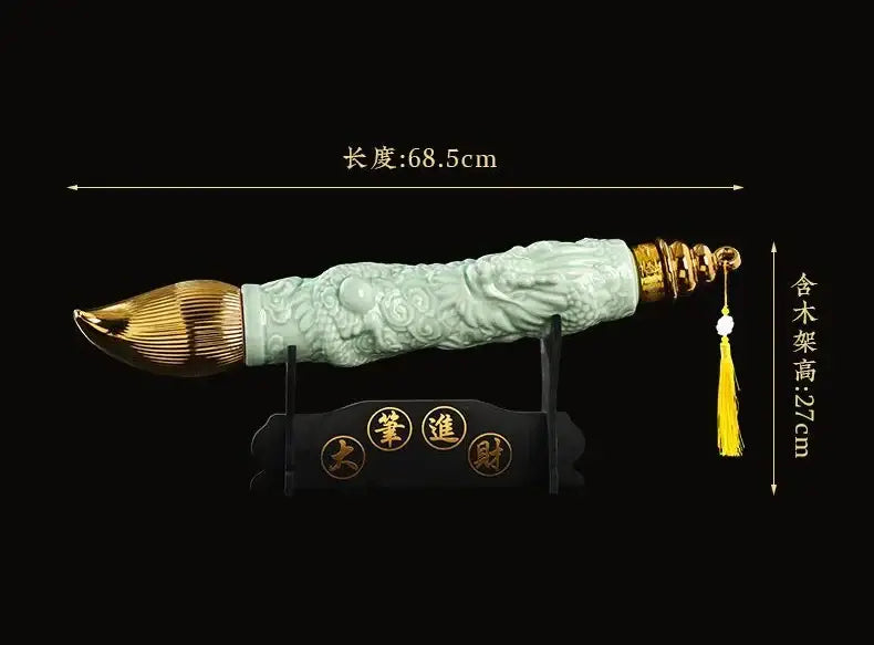 Jade green and gold ceramic wine bottle with intricate cloud patterns and a golden tassel for dining room decor