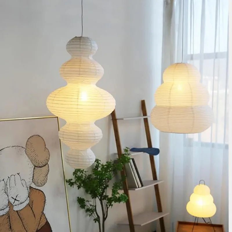 Japandi White Rice Paper Akari Pendant Light - Decorbites