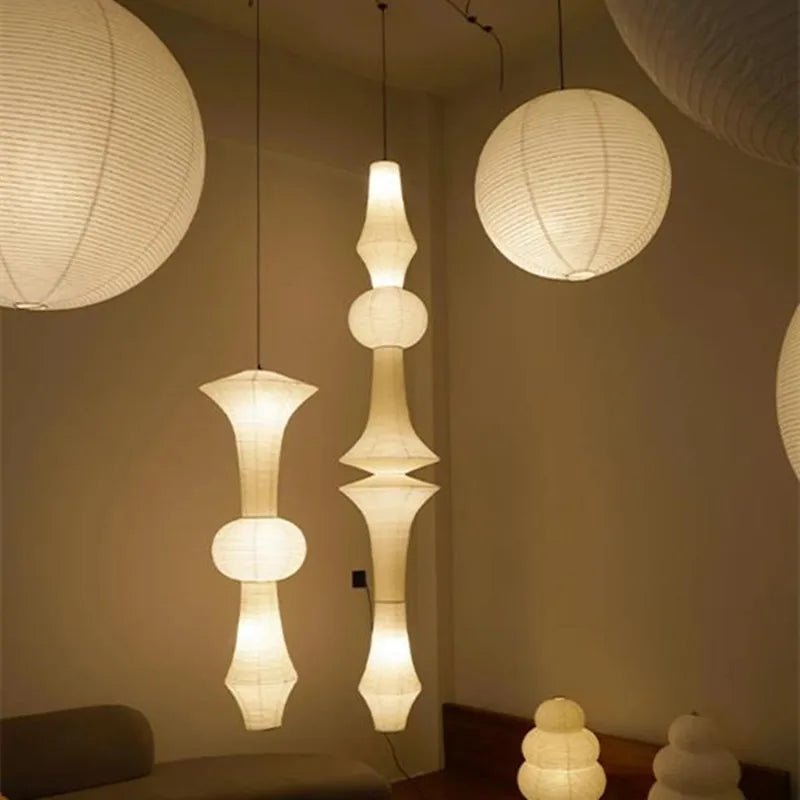 Japandi White Rice Paper Akari Pendant Light - Decorbites