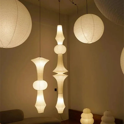 Japandi White Rice Paper Akari Pendant Light - Decorbites
