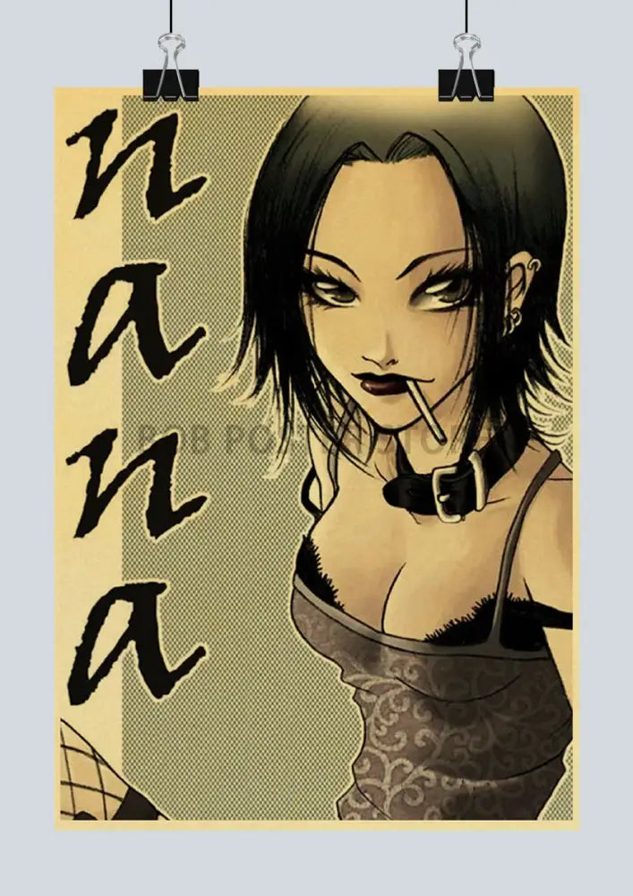 Vintage-style sepia tone japanese anime nana poster featuring black-haired character with choker from decorbites™ retro set