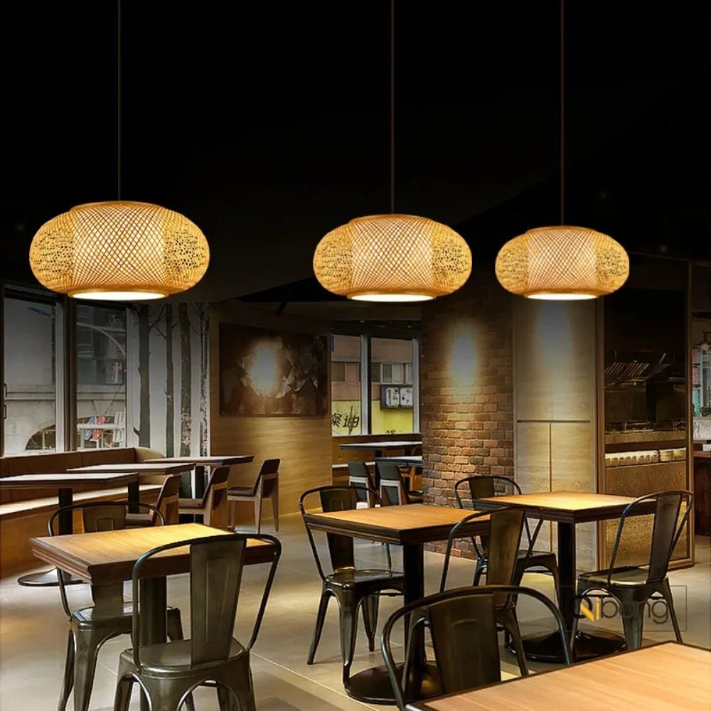 Japanese Bamboo Woven Pendant Lantern - Decorbites