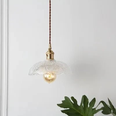 Japanese Brass Semi-Circle Glass Pendant Light - Decorbites
