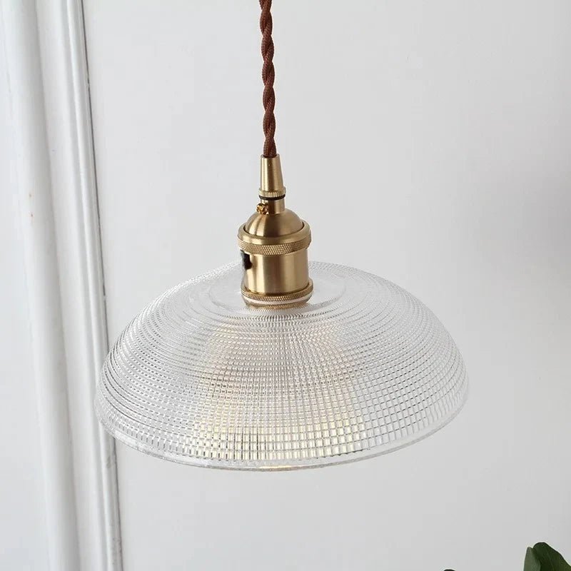 Japanese Brass Semi-Circle Glass Pendant Light - Decorbites