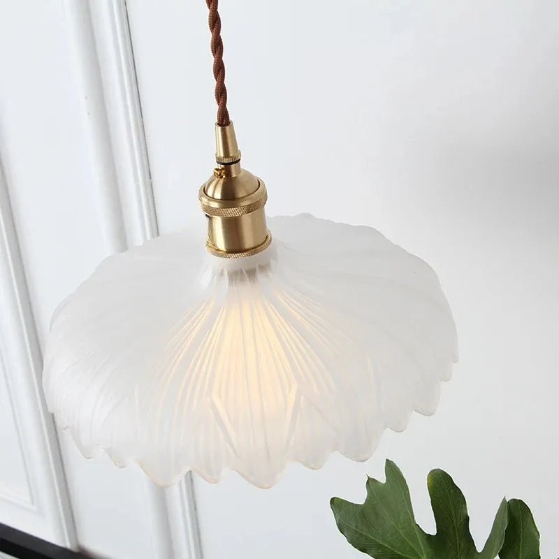 Japanese Brass Semi-Circle Glass Pendant Light - Decorbites