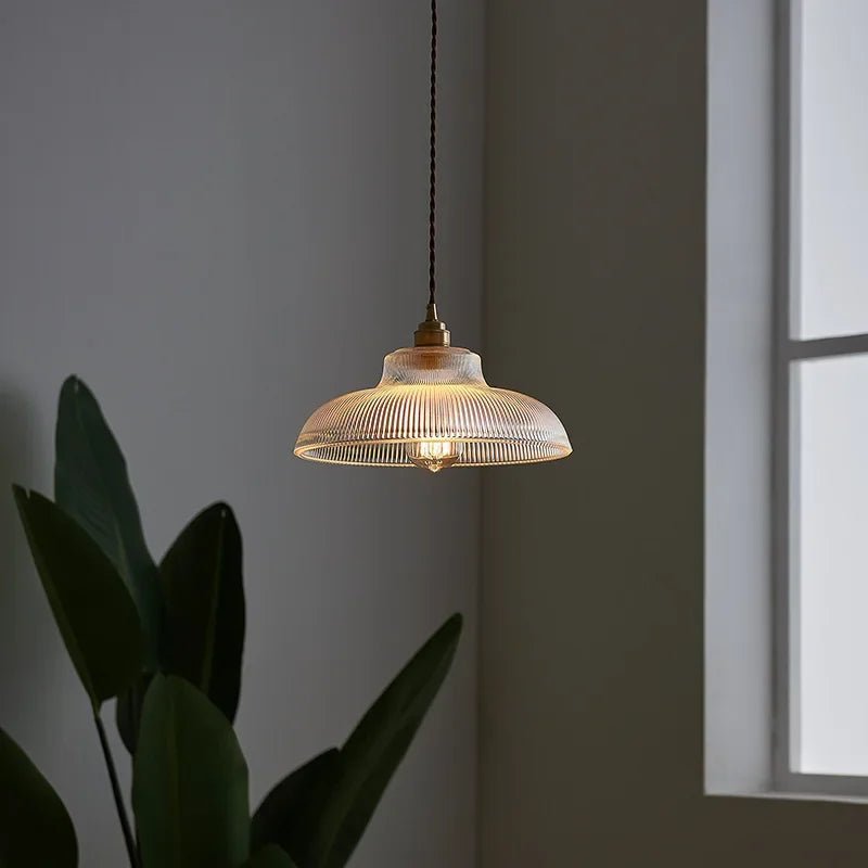 Japanese Brass Semi-Circle Glass Pendant Light - Decorbites