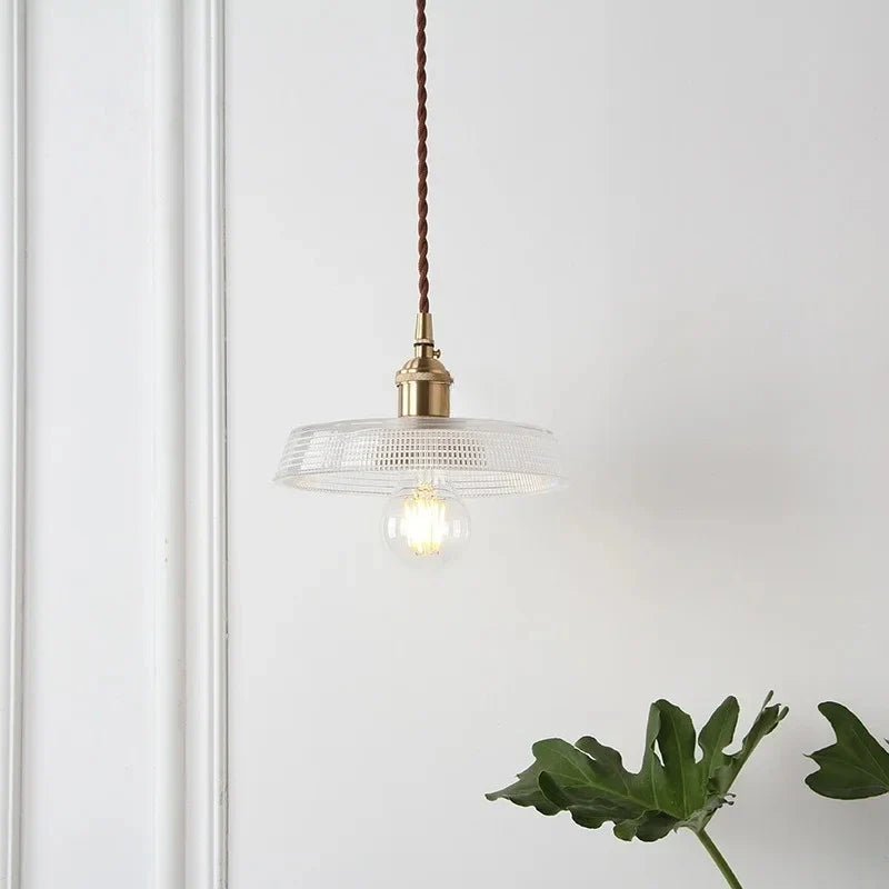 Japanese Brass Semi-Circle Glass Pendant Light - Decorbites