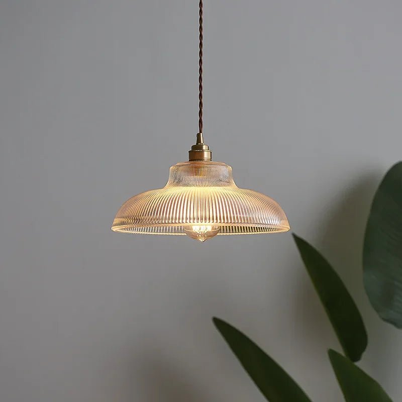 Japanese Brass Semi-Circle Glass Pendant Light - Decorbites