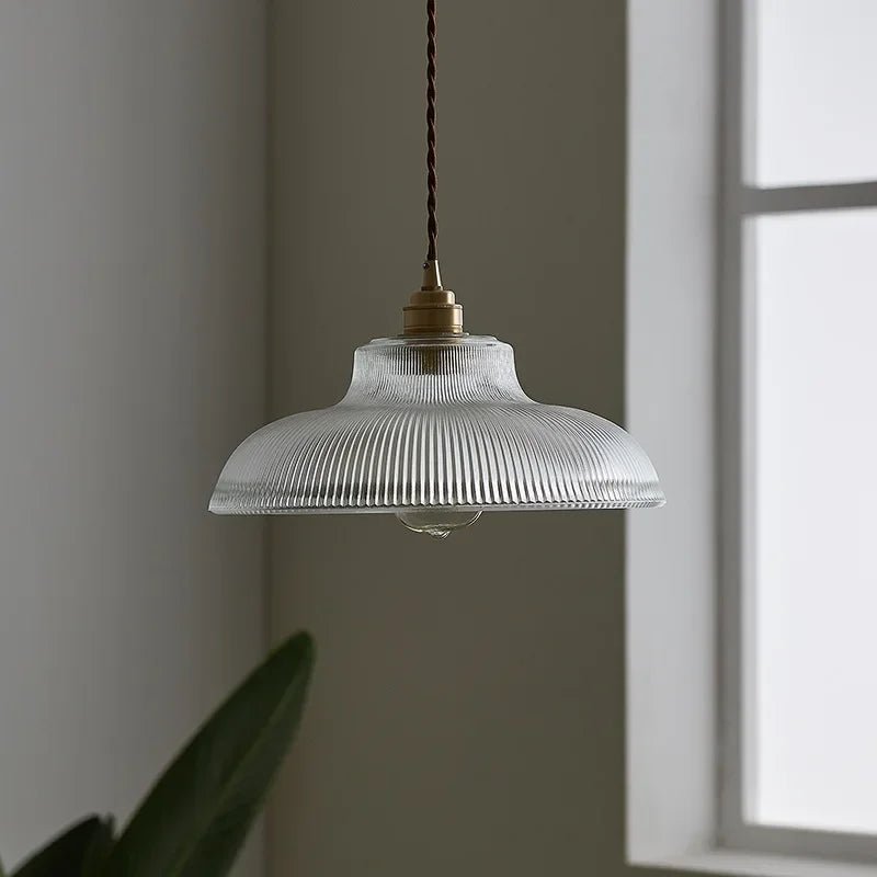 Japanese Brass Semi-Circle Glass Pendant Light - Decorbites