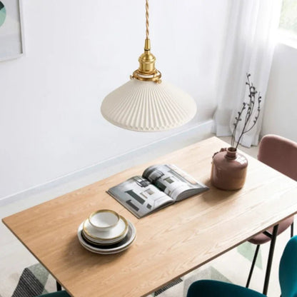 Japanese Ceramic Pendant Light in White and Bronze - Decorbites