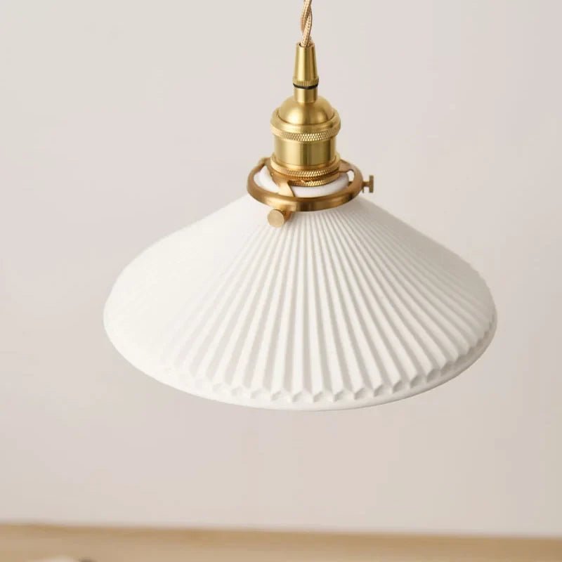 Japanese Ceramic Pendant Light in White and Bronze - Decorbites