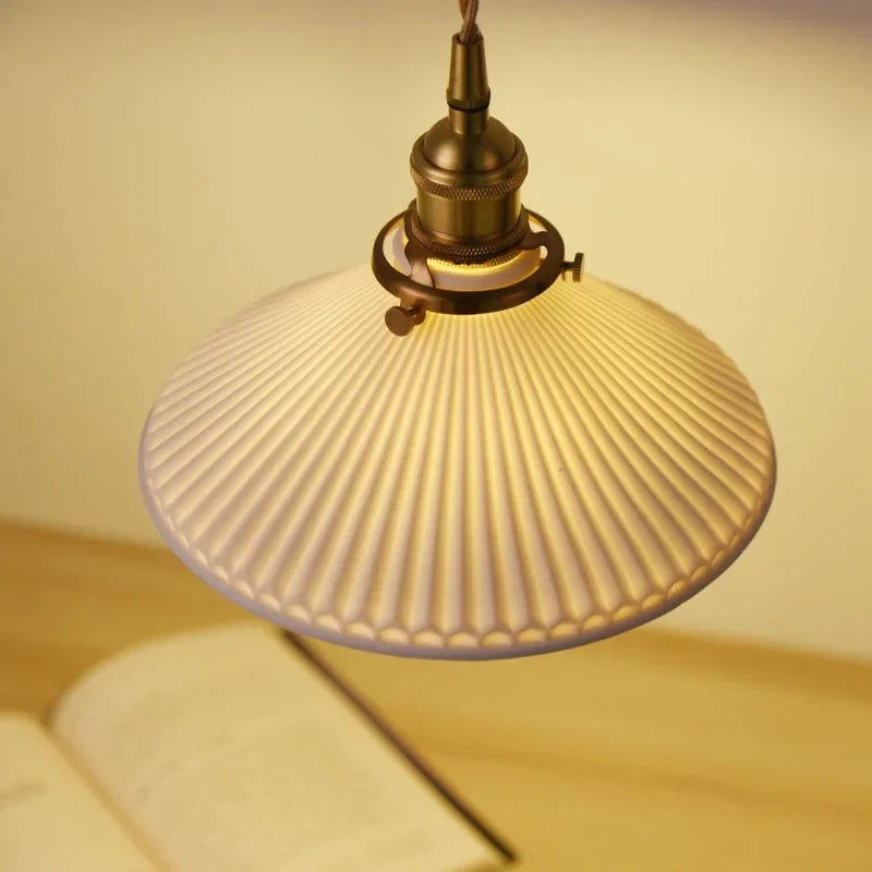 Japanese Ceramic Pendant Light in White and Bronze - Decorbites