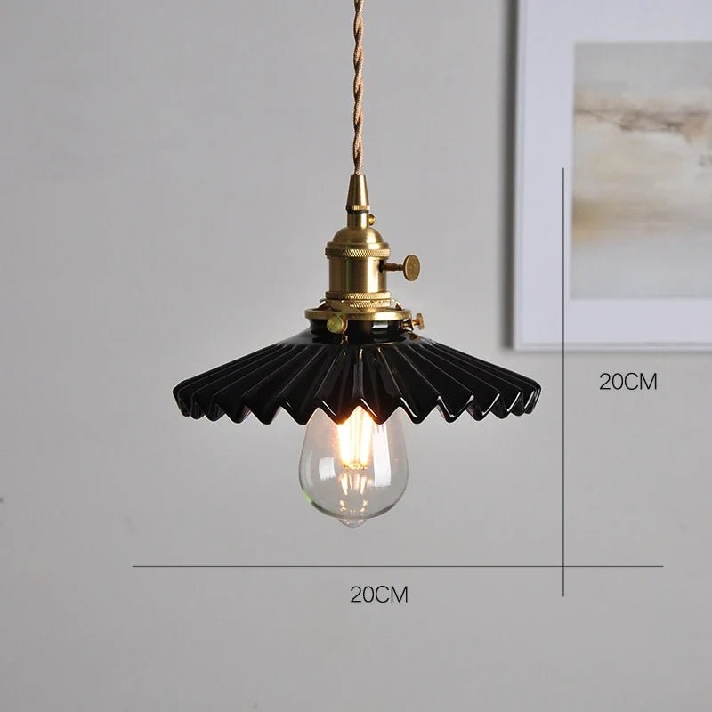 Japanese Ceramic Pendant Light With Polished Copper Finish - Decorbites