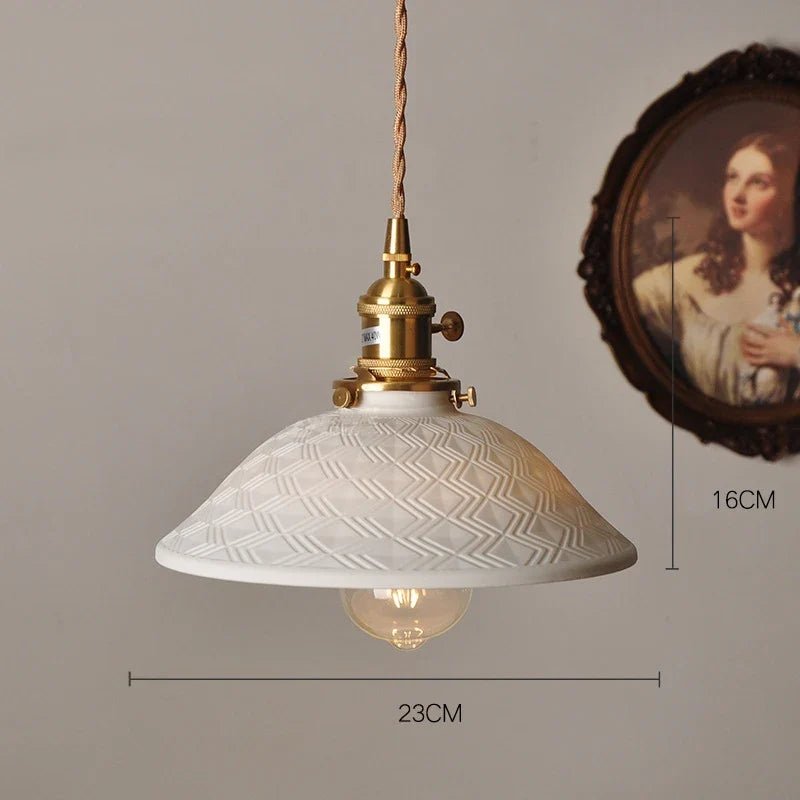 Japanese Ceramic Pendant Light With Polished Copper Finish - Decorbites
