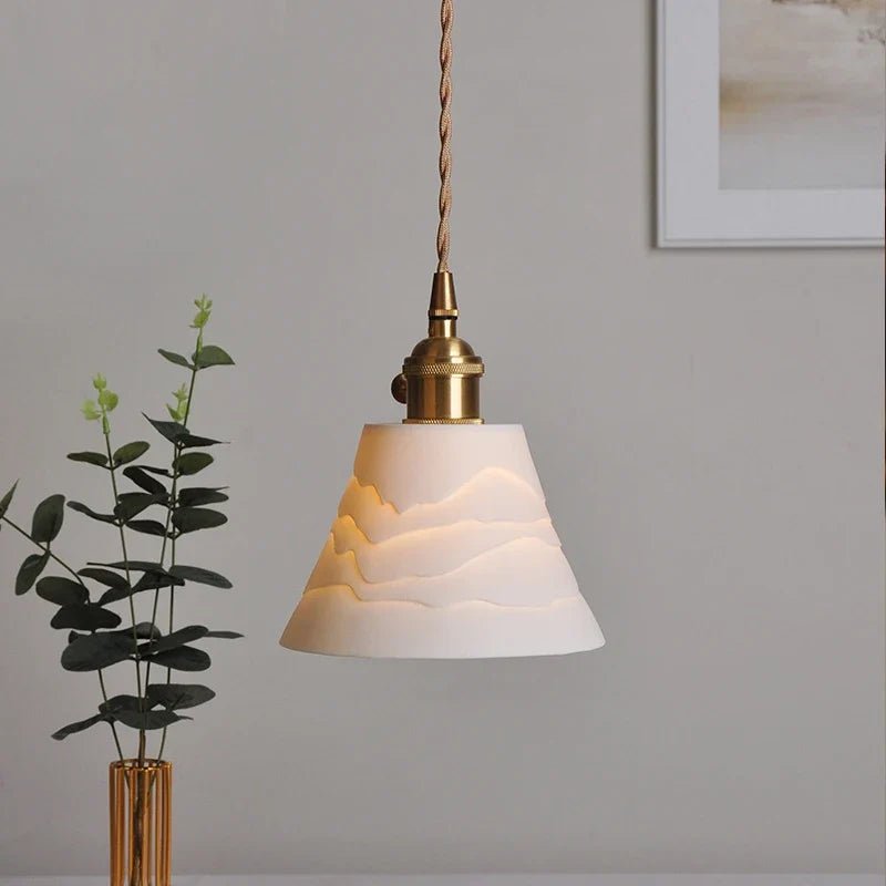Japanese Ceramic Pendant Light With Polished Copper Finish - Decorbites