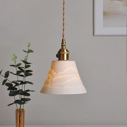 Japanese Ceramic Pendant Light With Polished Copper Finish - Decorbites
