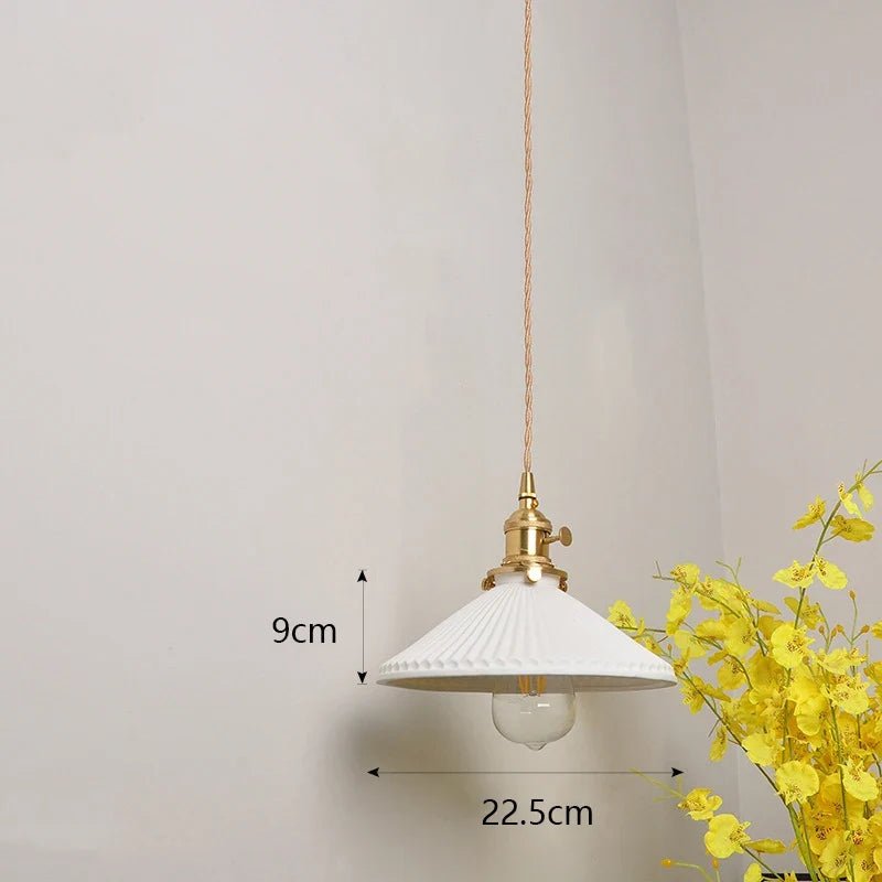 Japanese Ceramic Pendant Light With Polished Copper Finish - Decorbites
