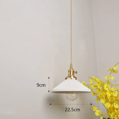 Japanese Ceramic Pendant Light With Polished Copper Finish - Decorbites