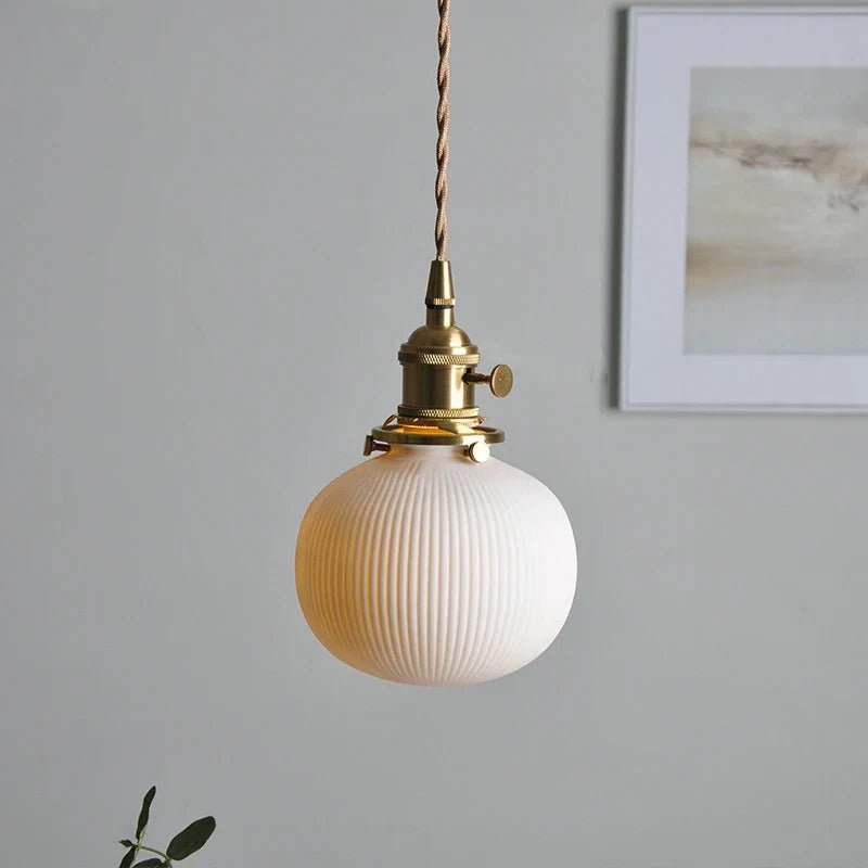 Japanese Ceramic Pendant Light With Polished Copper Finish - Decorbites
