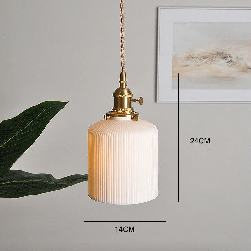 Japanese Ceramic Pendant Light With Polished Copper Finish - Decorbites