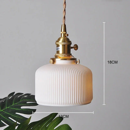 Japanese Ceramic Pendant Light With Polished Copper Finish - Decorbites
