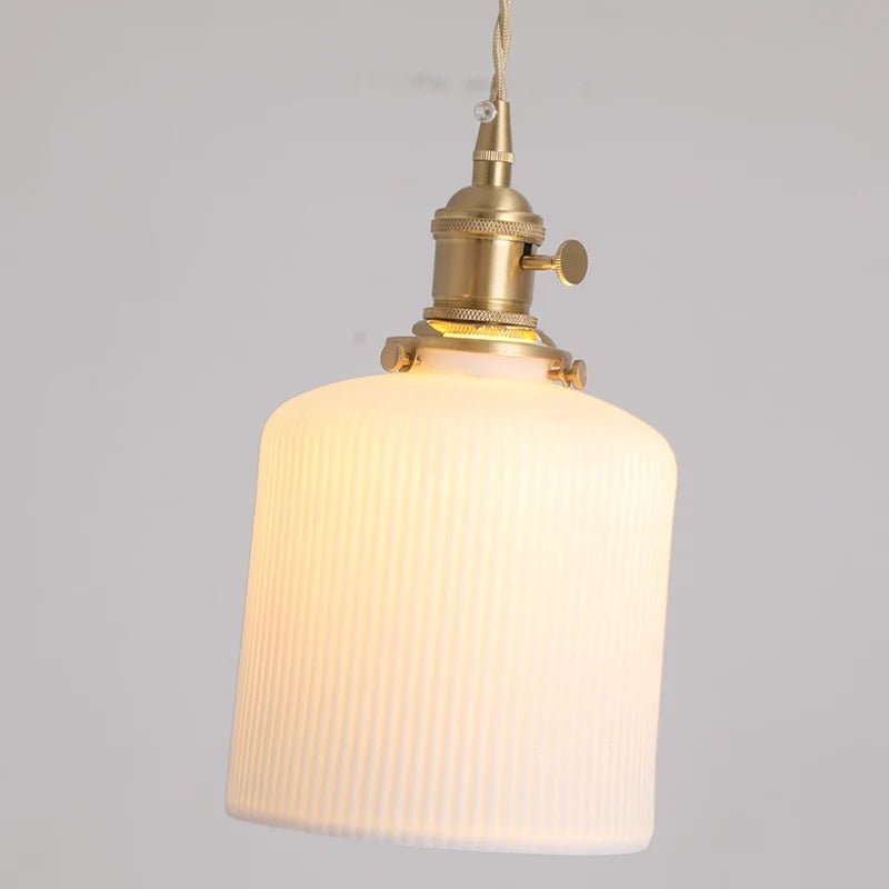 Japanese Ceramic Pendant Light With Polished Copper Finish - Decorbites