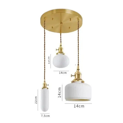 Gold-toned ceramic led pendant light with two white ribbed glass shades suspended by braided cords for dining room decorbites ceramic led pendant