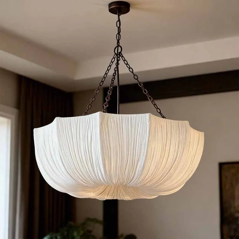 Japanese Fabric Flower Pendant Light With Iron Chain - Decorbites