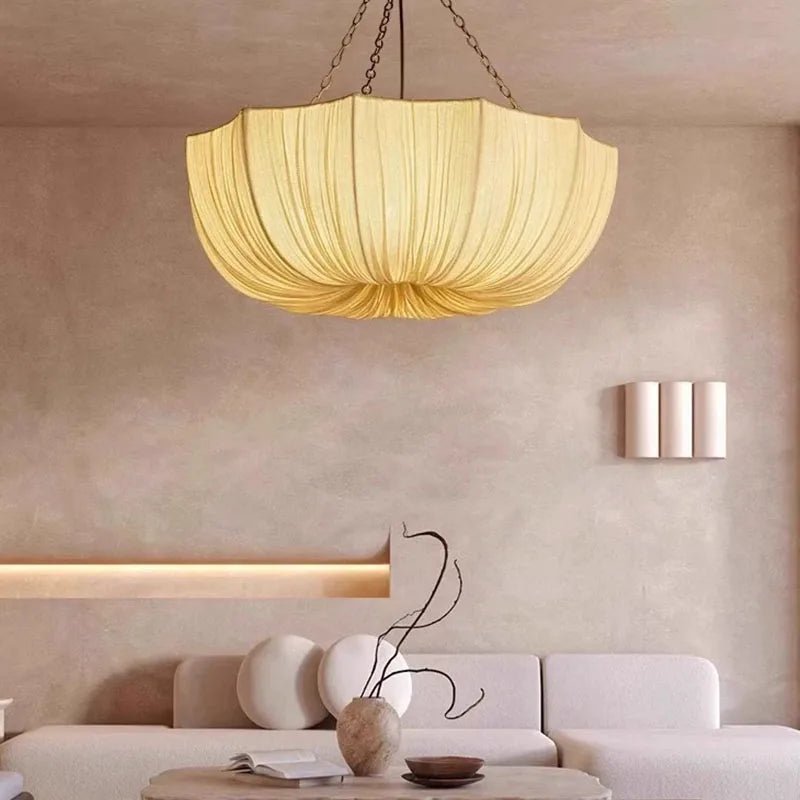Japanese Fabric Flower Pendant Light With Iron Chain - Decorbites