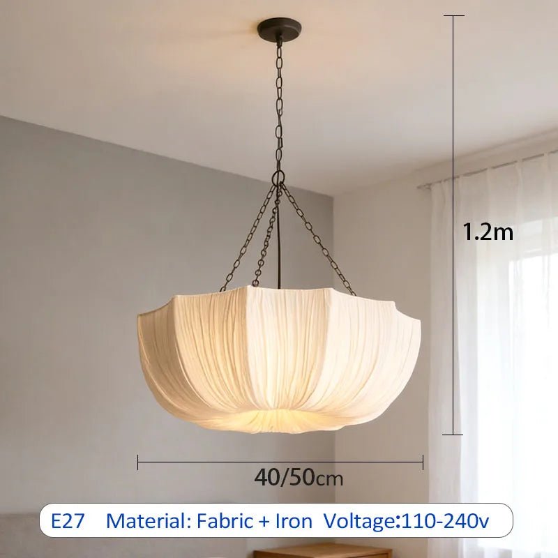 Japanese Fabric Flower Pendant Light With Iron Chain - Decorbites