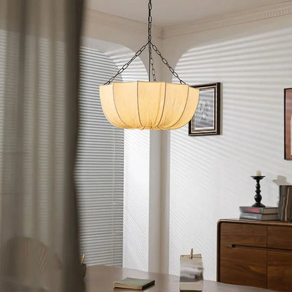 Japanese Fabric Flower Pendant Light With Iron Chain - Decorbites