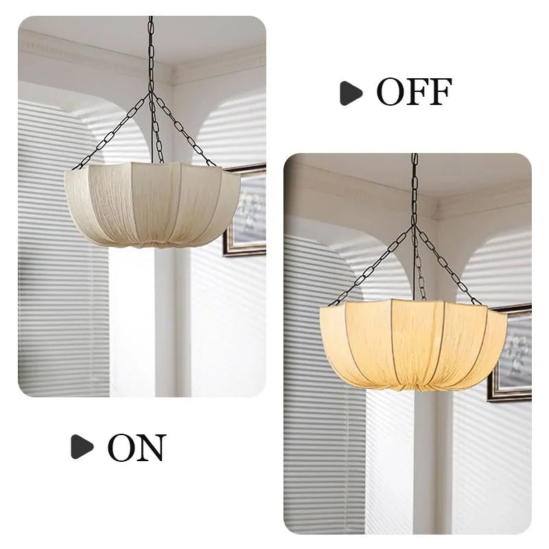 Japanese Fabric Flower Pendant Light With Iron Chain - Decorbites