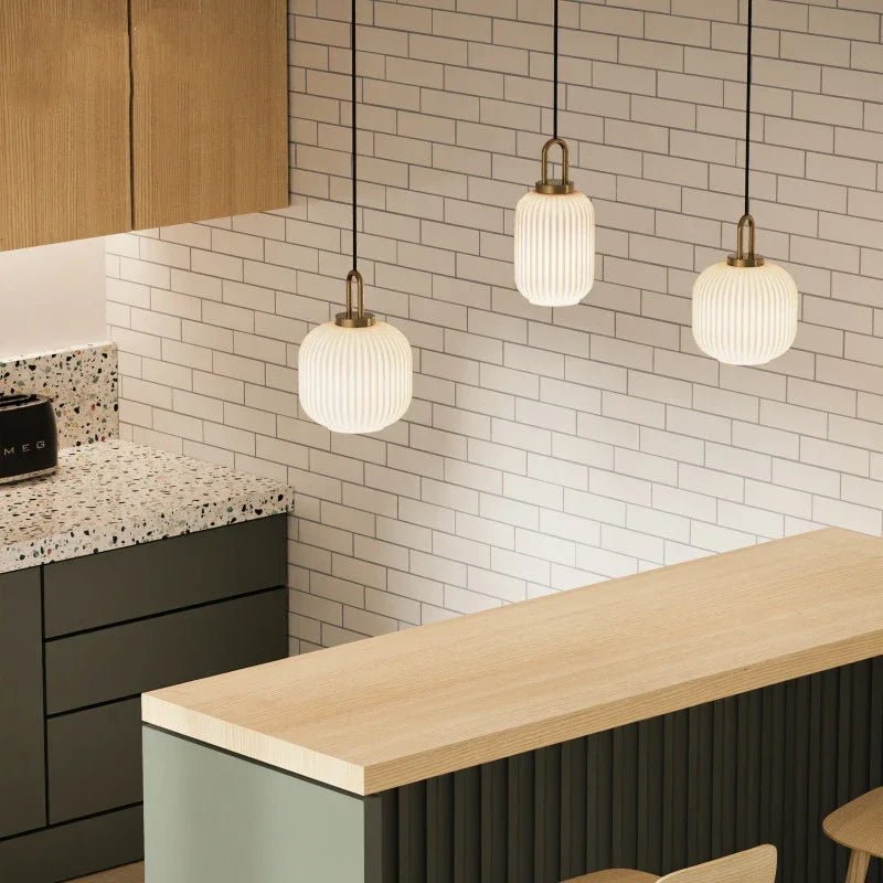 Japanese Glass Pendant Light With Iron Accents - Decorbites