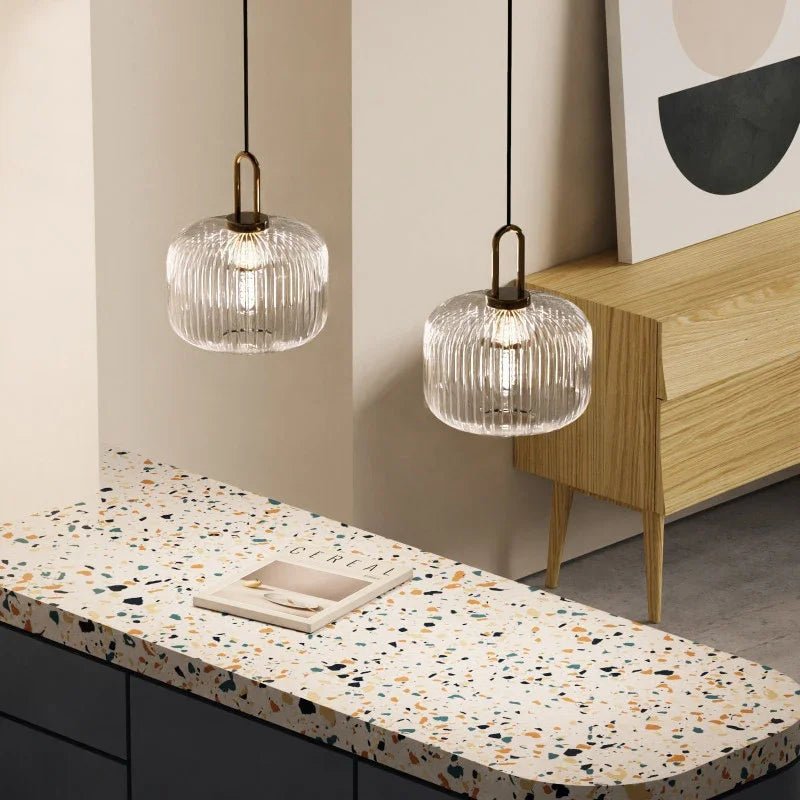 Japanese Glass Pendant Light With Iron Accents - Decorbites