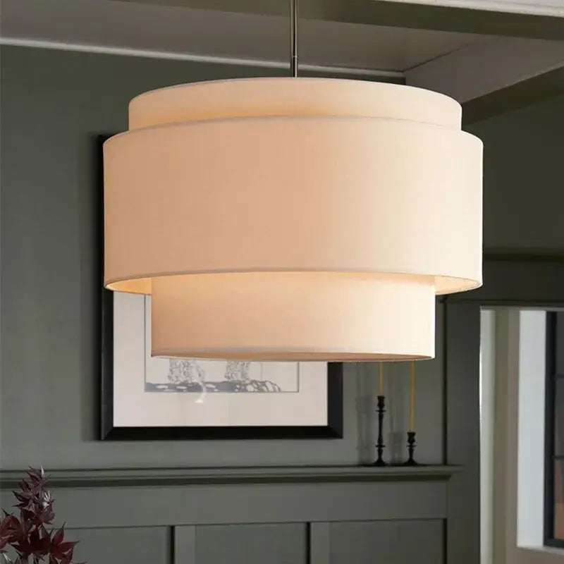 Cream tiered fabric pendant lamp with modern japanese minimalist design by decorbites camden for kitchen decor