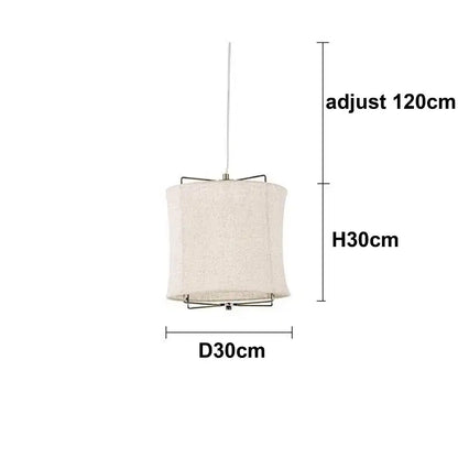 Beige cylindrical decorbites linen fabric chandelier with metal frame and adjustable chain for bedroom lighting