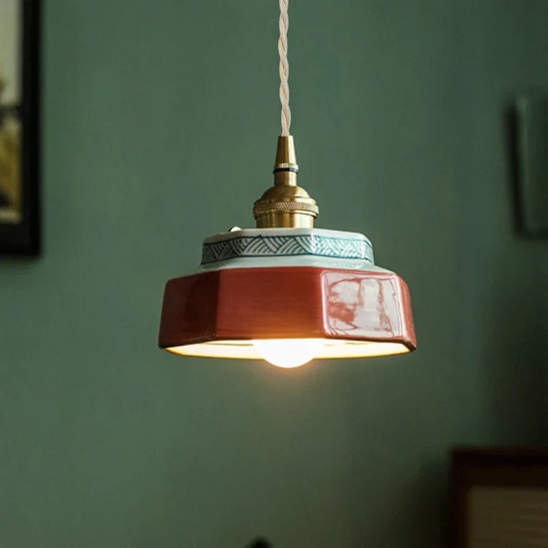 Japanese Retro Ceramic Pendant Light in Red or Blue - Decorbites