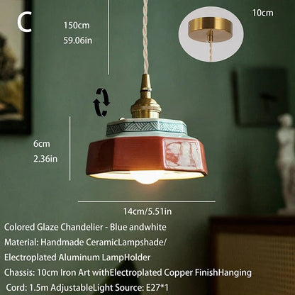 Japanese Retro Ceramic Pendant Light in Red or Blue - Decorbites