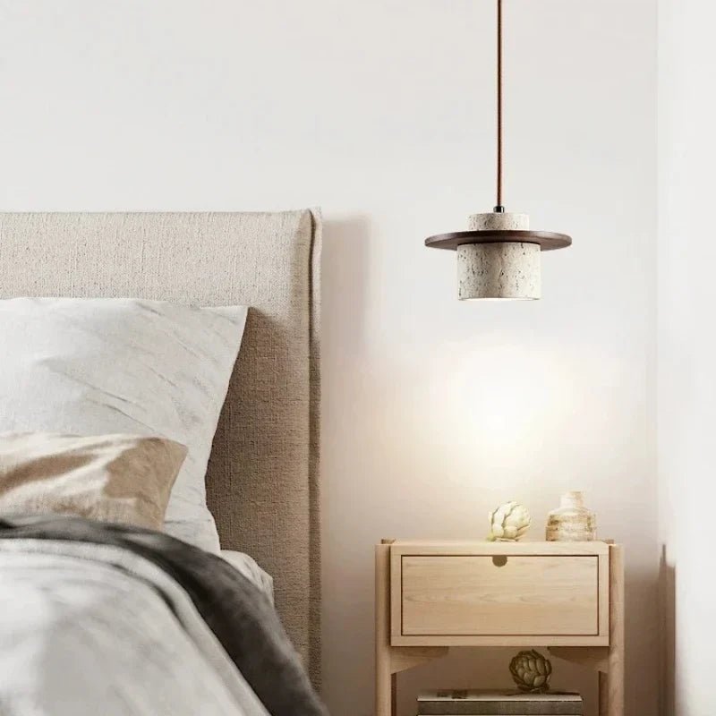 Japanese Stone and Wood Cream Pendant Light - Decorbites