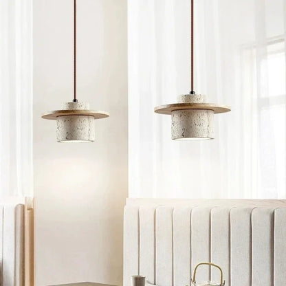 Japanese Stone and Wood Cream Pendant Light - Decorbites