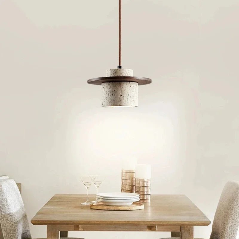 Japanese Stone and Wood Cream Pendant Light - Decorbites