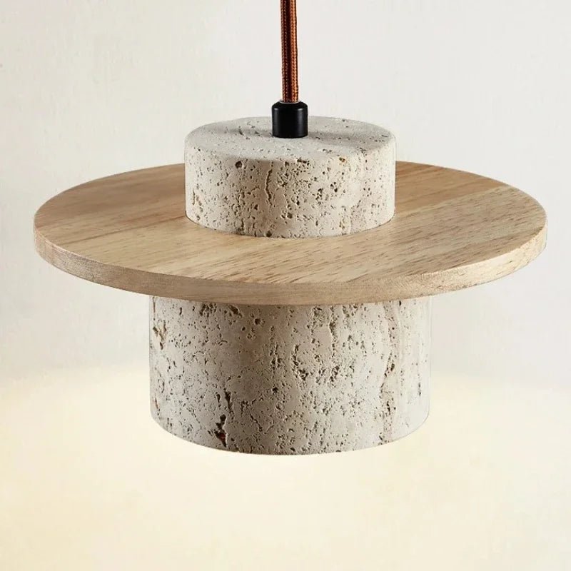 Japanese Stone and Wood Cream Pendant Light - Decorbites