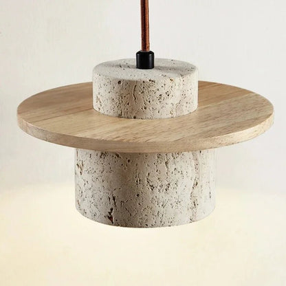 Japanese Stone and Wood Cream Pendant Light - Decorbites