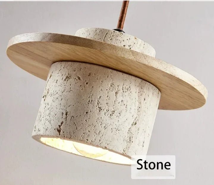 Japanese Stone and Wood Cream Pendant Light - Decorbites