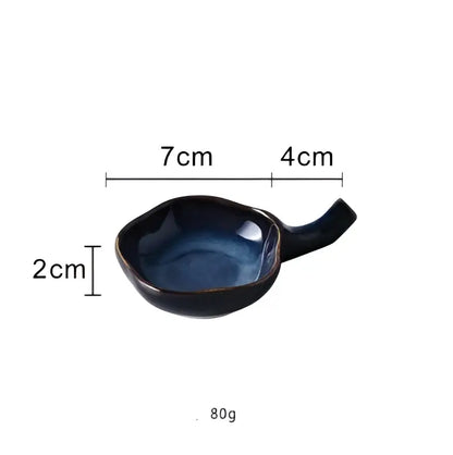 Dark blue style retro ceramic spoon with glossy finish and integrated handle for japanese style retro sauce dish decorbites