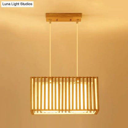 DecorBites™ rectangular rubber wood cuboid cage pendant light with vertical slats for dining table illumination