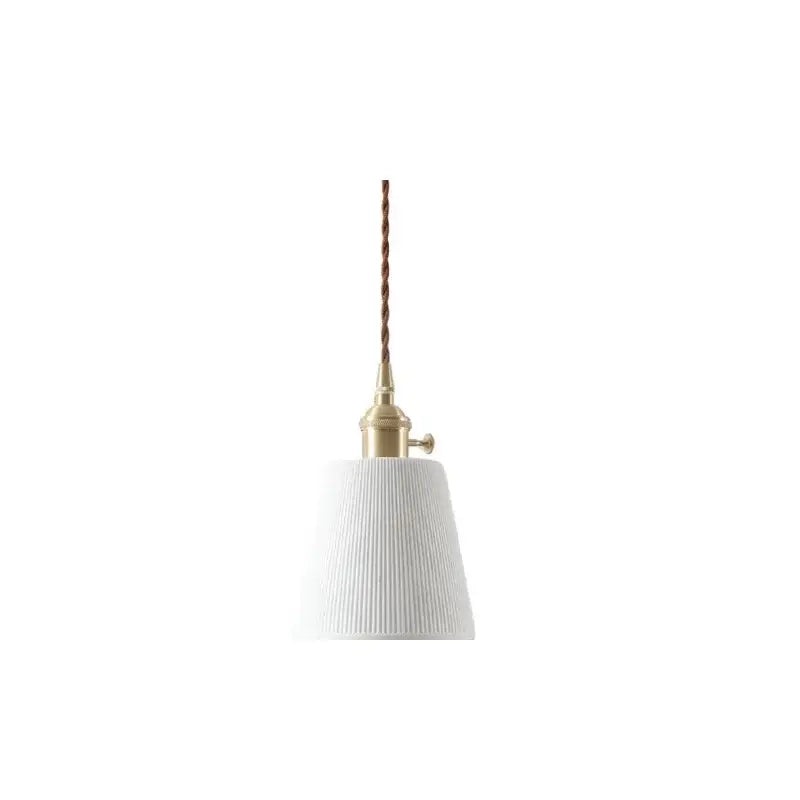 Japanese style white pleated ceramic led hanging lamp with brass finish and twisted cord for dining room decorbites ceramic led