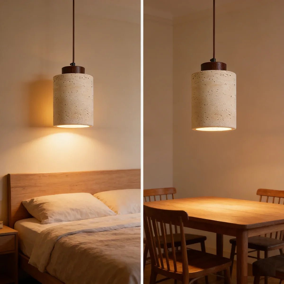 Japanese Style Yellow Travertine Stone Pendant Light - Decorbites