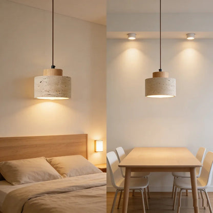Japanese Style Yellow Travertine Stone Pendant Light - Decorbites