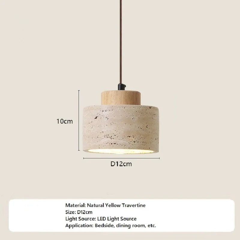 Japanese Style Yellow Travertine Stone Pendant Light - Decorbites